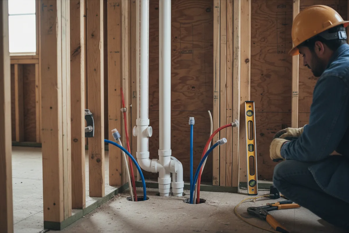 Drain and supply rough-in during Sump Pump Repair in Lanagan
